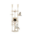 Floor to Ceiling Cat Tree Height Adjustable Cat Tower Tall Kitty Climbing Play House with Scratching Posts, Cozy Condo, Perches and Large Hammock Beige
