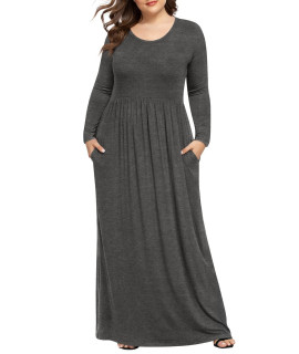 Longyuan Women Casual Loose Comfy Dresses Maternity Plus Size Maxi Dress With Pockets Dark Grey,4Xl