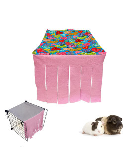 Rioussi Guinea Pig Hideout Hideaway Corner Fleece Toys Cage Accessories With Reversible Sides, Heartgraypink, 14X14X14