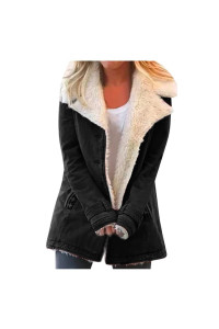 Fleece Jacket Women,Womens Long Sleeve Cardigan Sweaters Fuzzy Fleece Button Down Open Front Loose Oversized Sweater Coat Outwear 03 Black