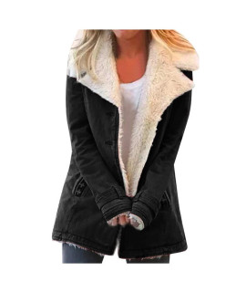 Fleece Jacket Women,Womens Long Sleeve Cardigan Sweaters Fuzzy Fleece Button Down Open Front Loose Oversized Sweater Coat Outwear 03 Black