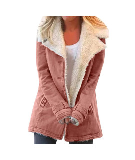 Long Coats For Women,Womens Casual Winter Lapel Jacket Full Zip Oversized Coat Ribbed Cuff Quilted Jackets With Pockets 01 Pink