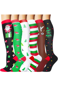 Iseasoo 6 Pair Compression Socks For Women & Men Circulation,20-30 Mmhg Nursing Socks Best For Running,Athletic,Hiking,Travel(Lxl)