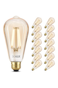 Sigalux Edison Bulbs, E26 Led Bulb St19 Filament Amber Dimmable Vintage Light Bulbs 60 Watt Equivalent, 700Lm 2700K Soft White Soft White 15,000Hrs Cri90 E26 12 Pack