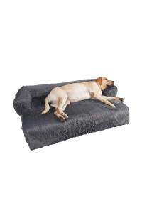 DOGKE Washable Calming Dog Bed, Couch Cover for Dogs, Removable Fluffy Plush Dog Crate Bed Mat for Furniture Protector,Dog Couch Bed for Large Medium Small Dogs and Cats(Medium(41x37x6),Dark Grey)