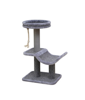 Catry Cat Tree with Scratching Post - Cozy Design of Cat Hammock and Teasing Sisal Cat Rope Invariably Allure Kitten to Stay Around This Sturdy and Easy to Assemble Cat Furniture (Classic Grey)