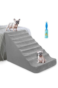 A.Fati 7-Tier Foam Dog Stairs 30D High Density Foam Pet Stepsramp Non-Slip Pet Stairsladder For Older Petss Cats Puppies Injured Dogs Grey (With 1 Lint Rollers)