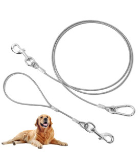 Mi Metty Chew Proof Dog Leash,5 Ft Tie Out Cable With Detachable Short Dog Leashes Handle,Non Chew Cable Braided Cord Steel Training Dog Leash For Teething Puppies Small Medium And Large Dogs