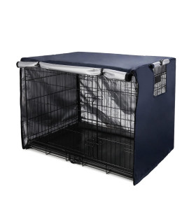 Senmortar Double Door Dog Crate Cover Wire Dog Cage Cover Waterproof Durable Lightweight 420D Polyester Pet Kennel Cover Indoor Outdoor Protection Cage Covers For Dog Crates Dark Blue 54 Inches