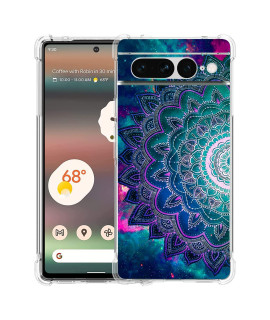 Beaucov Pixel 7 Pro Case, Mandala Flower Space Drop Protection Shockproof Case Tpu Full Body Protective Scratch-Resistant Cover For Google Pixel 7 Pro