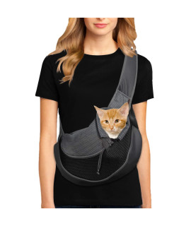 VIDLEY Pet Sling Carrier Deluxe Breathable Mesh Dogs Cats Safe Travel Sling Bag (Black)