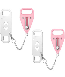 Portable Door Lock, Extra Home Security Door Locker For Additional Privacy And Safety, Travel Lock Down Locks For Traveling, Hotel, Home, Apartment, College (2 Pack, Pink)