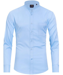 Jver Mens Hipster Mandarin Collar Dress Shirts Solid Long Sleeve Stretch Shirt Business Button Down Shirts With Pocket Sky Blue 5X-Large