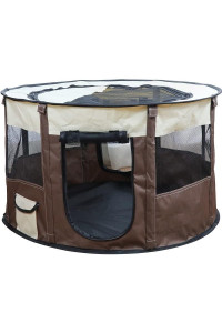 Portable Pet Soft Playpen, Pop up Tent Indoor & Outdoor Use Durable Paw Kennel Cage, Waterproof Bottom Removable Top Puppy Pen (Brown)
