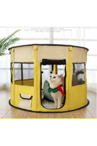 Portable Pet Soft Playpen, Pop up Tent Indoor & Outdoor Use Durable Paw Kennel Cage, Waterproof Bottom Removable Top Puppy Pen(Yellow)