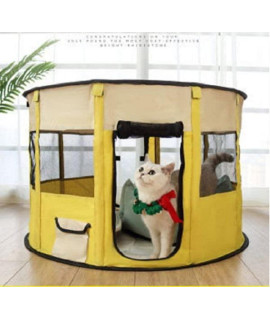 Portable Pet Soft Playpen, Pop up Tent Indoor & Outdoor Use Durable Paw Kennel Cage, Waterproof Bottom Removable Top Puppy Pen(Yellow)