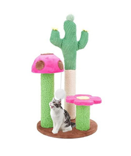 Sasapet Cat Scratching Post Cactus Mushroom Claw Scratcher Small Cat Tree House Traning Interactive Toys For Indoor Kittens Cats