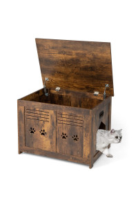 Petsite Litter Box Enclosure Flip-Top Hidden Cat Litter Box Furniture Wooden Enclosed Cat House Washroom Cabinet End Table With Side Entrance For Large Cats
