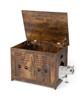 Petsite Litter Box Enclosure Flip-Top Hidden Cat Litter Box Furniture Wooden Enclosed Cat House Washroom Cabinet End Table With Side Entrance For Large Cats
