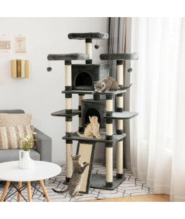 Modern Cat Tree, 67 Inch Cat Tower for Indoor Cats, Multi-Level Cat Tree with Cozy Perches Kittens Play House, Cat Activity Tree for Kittens/ Small Cats