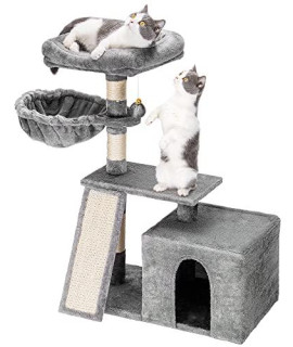 Cat Tree Tower with Sisal Scratching Posts - Cute Multi Level Cats Indoor Condo House with Jump Platform Hammock Furniture Activity Center for Kittens Pet Play House