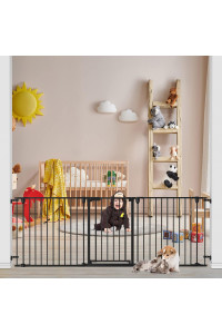 Kfvigoho, Baby Gate Playpen, 35-80 Extra-Wide Gate For Stairs, Dog-Gate With Auto-Close Door, Double Locking System, Hardware Mounting, Quick Assembly (35-80 Black)