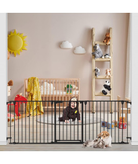 Kfvigoho, Baby Gate Playpen, 35-80 Extra-Wide Gate For Stairs, Dog-Gate With Auto-Close Door, Double Locking System, Hardware Mounting, Quick Assembly (35-80 Black)
