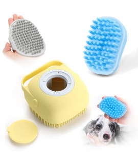 3 Pack Elegx Pet Grooming Bath Massage Brush With Soap And Shampoo Dispenser Soft Silicone Bristle For Long Short Haired Dogs Cats Shower(2 Massage Brush+Dispenser Brush)