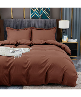 Bbangd Full Duvet Covers - Ultra Soft And Breathable Bedding Comforter Sets Washed Microfiber 3 Pieces With Zipper Closure Duvet Cover And 2 Pillow Shams (Coffee Brown)