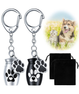 Tudomro 2 Pcs Pet Urns Keychain Dog Urns For Ashes With 2 Storage Bags For Dog Cat Ashes Small Pet Ashes Keepsake Pet Dog Cat Cremation Jewelry Pend Paw Print Memorial Urn (Cute Style)