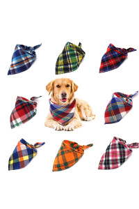 Vipith 8 Pack Triangle Dog Bandanas, Reversible Plaid Painting Bibs Scarf, Washable And Adjustable Kerchief Set For Small To Large Dogs Cats Pets(Size L)