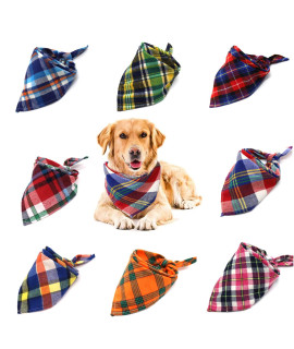 Vipith 8 Pack Triangle Dog Bandanas, Reversible Plaid Painting Bibs Scarf, Washable And Adjustable Kerchief Set For Small To Large Dogs Cats Pets(Size L)