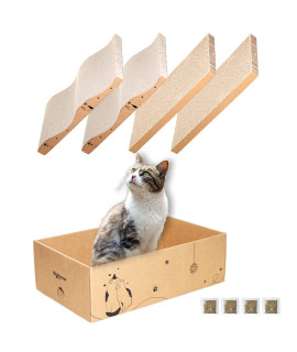 Rubmeow Cat Scratch Pad Cardboard Cat Scratcher Box,4Pcs In 1 Scratching Pads For Indoor Cats,Reversible Durable,With Catnip
