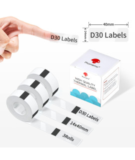 D30 Label Maker Tape Refill, 14X40Mm Labeling Paper, Compatible With Phomemo D30 Mini Thermal Label Printer, Self-Adhesive For Organization Storage (3 Rolls)