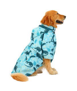 HDE Dog Raincoat Double Layer Zip Rain Jacket with Hood for Small to Large Dogs Dinosaurs - 3XL