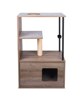 Cat Tree Tower, 39.3in Wood Cat Condo Furniture with Scratching Posts Cute Multi Level Cats Kittens Indoor Activity House with Jump Platform for Pet Climbing Playing Rest