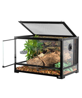 Guzzlo Full Vision Glass Reptile Terrarium 27 Gallon(24"x16"x16") or 55 Gallon(32"x20"x20"), Front Opening Door with Screen Ventilation Large Reptile Tank (Knock-Down)