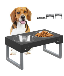 Mobbyko Stainless Steel Dog Bowl Stand Elevated Dog Bowls For Small Medium Dogs Adjustable Raised Dog Bowls With 2 Dog Bowls For Food And Water 3 Heights 2.75 8 & 10.6A