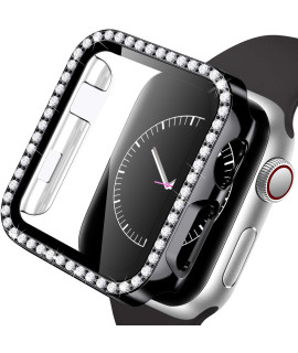 Zaroto Hard Case For Apple Watch 42Mm, Bling Diamonds With Screen Protector For Iwatch Se, Overall Protective Cover Case For Iwatch Series 3 2 1 Women Girls 42Mm, Black