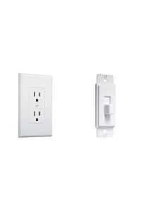 Taymac Mw2500W Single-Gang Wallplate Non-Metallic Decorator Cover One Grounded Duplex, Pack Of 5, White Smooth Ad70W Paintable Toggle Switch Cover-Up Adapter Plate, White