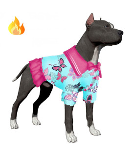 Lovinpet Dogs Coats For Pitbull: Comfy Upgrade Soft Flannel Dog Winter Coat Update Skin-Friendly Fabric Butterfly Wings Navy Prints Dog Clothing For Fall Winter Usinglarge