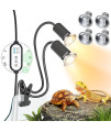 Reptile Heat Lamp, Dual-Head Uvab Reptile Light With Cycle Timer, Basking Light For Reptile Turtle Bearded Dragon Lizards Snake, E2627 Base With 4 Bulbs (2Pcs 25W And 2Pcs 50W)