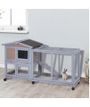 Wood Rabbit Hutch Rabbit Cage Bunny Hutch Rolling Large Bunny Cage Indoor Outdoor Two Story Guinea Pig Hutch Rabbit House with Wheels&Waterproof Roof,Grey