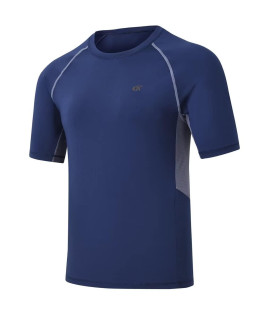 Mens Short Sleeve Swim Shirts Rashguard Upf 50+ Sun Shirt Hiking Fishing Athletic Workout T Shirts Navy M