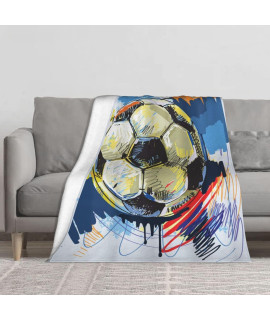 Flannel Blankets For Bed,Spherical Soccer Ball With Colorful Distressed Details Like In Motion Art Graphic,Throws And Blankets For Sofa Luxury Flannel Lap Blanket 50X60