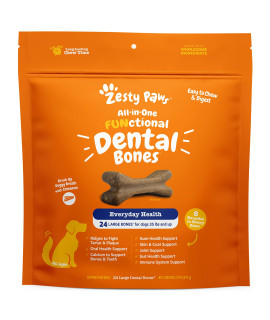 Zesty Paws Dental Bones For Large Dogs - Fights Tartar Plaque - Gum, Teeth Bone Health - Cinnamon For Dog Breath - Immune, Joint, Gut, Skin Coat Support - Omega 3 Epa Dha And Calcium - 24 Cta