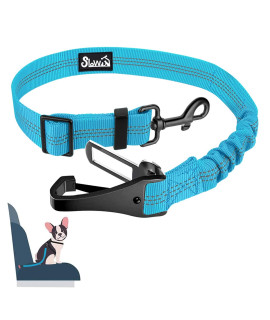 Slowton Dog Seat Belt, Adjustable Dog Safety Belt Leash, 2 In 1 Latch Bar Attachment Dog Car Seatbelt With Elastic Nylon Bungee Buffer, Reflective Nylon Belt Tether Connect To Dog Harness (Blue)