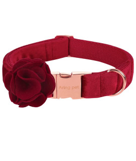 Aring Pet Velvet Dog Collar, Adorable Christmas Dog Collar With Felt Flower, Comfortable Red Girl Dog Collars With Metal Buckle For Small Medium Large Dogs