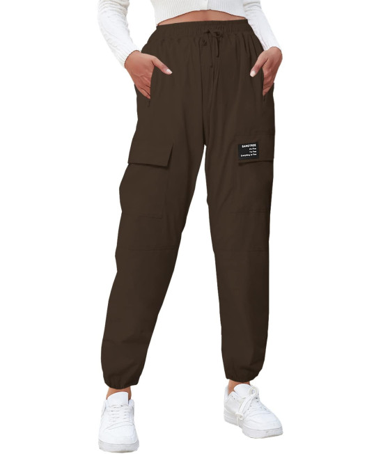Sangtree Womens Cargo Jogger Pants,Lightweight Quick Dry Waterproof Outdoor Lounge Hiking Joggers With Pockets,Quick Dry-Brown,M