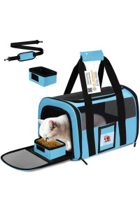 Seclato Cat Carrier, Dog Carrier, Pet Carrier Airline Approved For Cat, Small Dogs, Kitten, Cat Carriers For Small Medium Cats Under 15Lb, Collapsible Soft Sided Tsa Approved Cat Travel Carrier-Blue